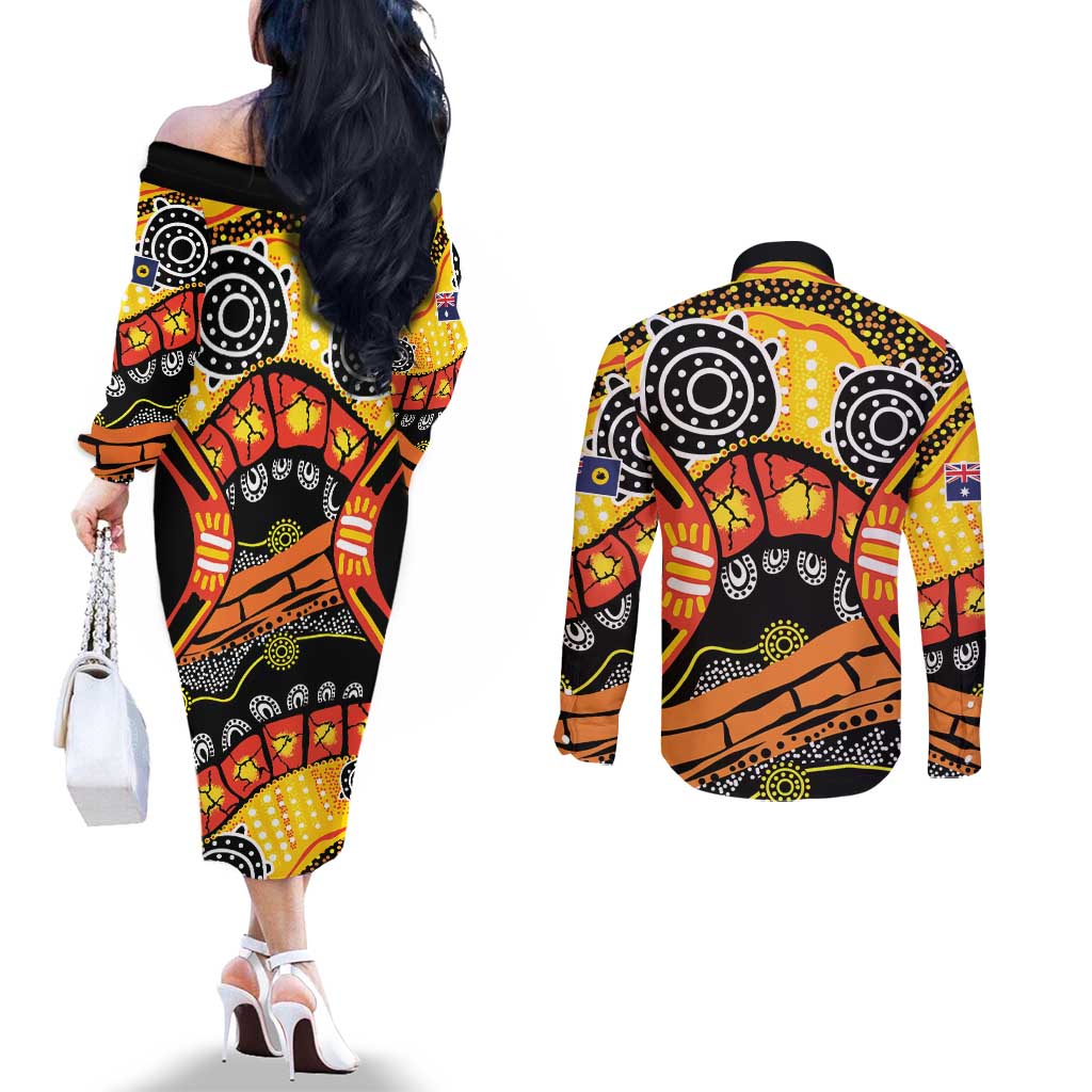 Western Australia Golden State Couples Matching Off The Shoulder Long Sleeve Dress and Long Sleeve Button Shirt