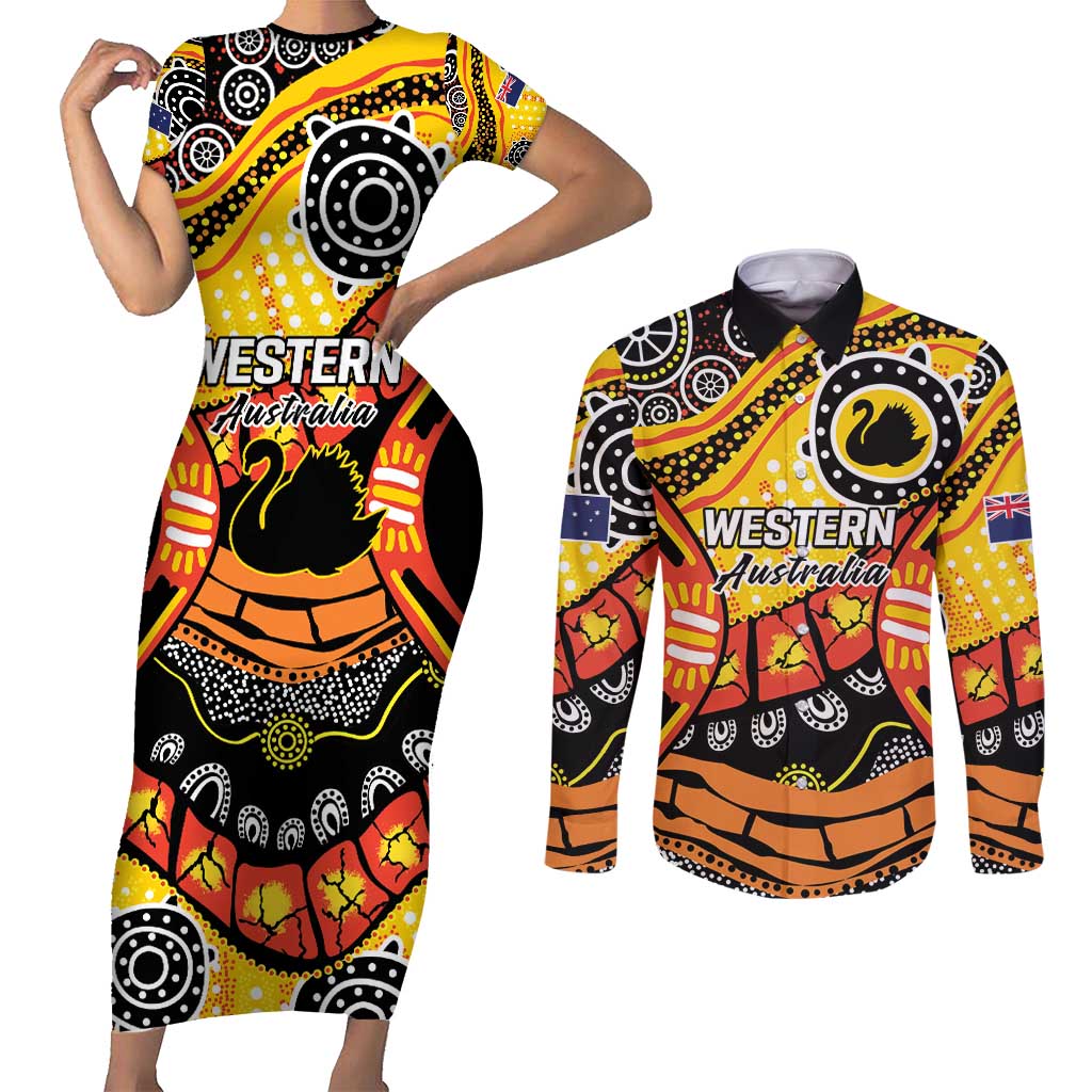 Western Australia Golden State Couples Matching Short Sleeve Bodycon Dress and Long Sleeve Button Shirt