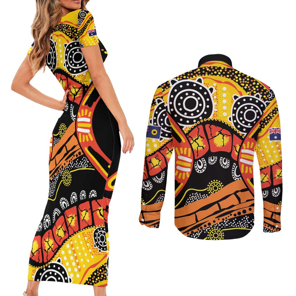 Western Australia Golden State Couples Matching Short Sleeve Bodycon Dress and Long Sleeve Button Shirt