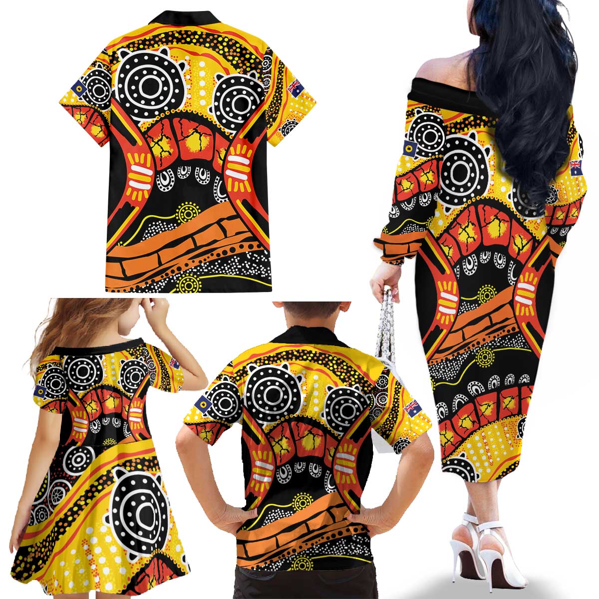 Western Australia Golden State Family Matching Off The Shoulder Long Sleeve Dress and Hawaiian Shirt