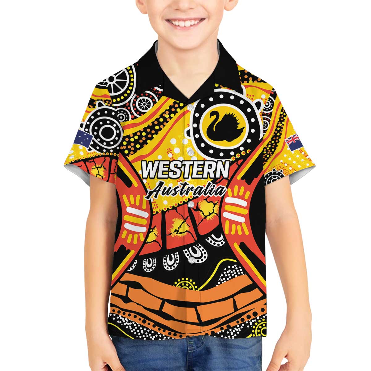 Western Australia Golden State Family Matching Off The Shoulder Long Sleeve Dress and Hawaiian Shirt