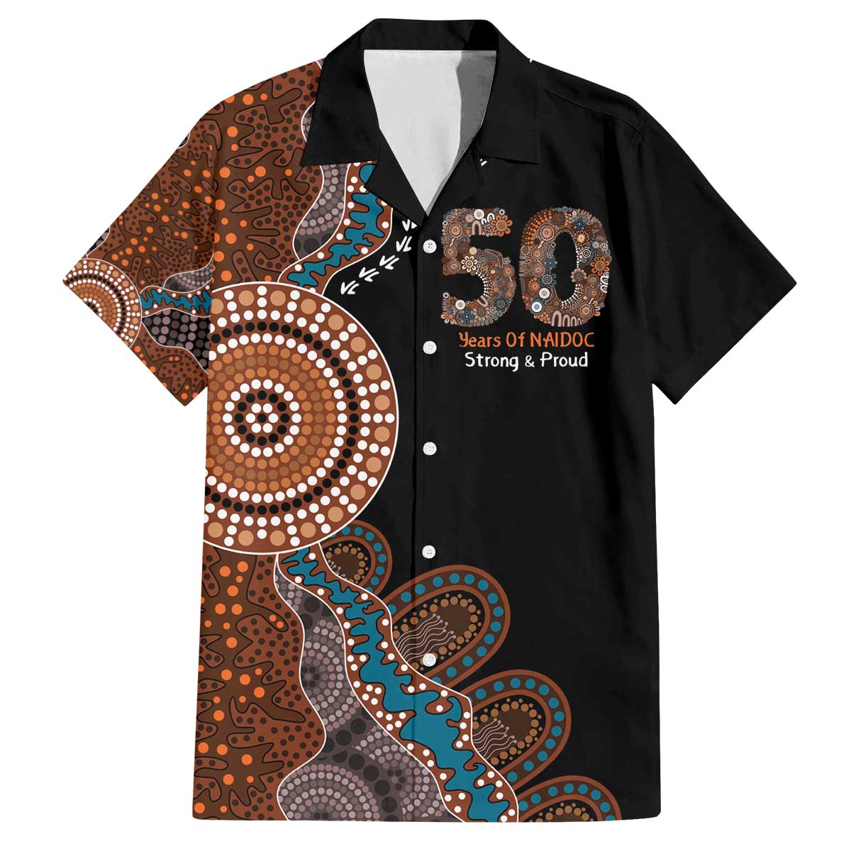 50 Years Of NAIDOC Family Matching Off The Shoulder Long Sleeve Dress and Hawaiian Shirt Strong and Proud Aboriginal Dot Painting No1