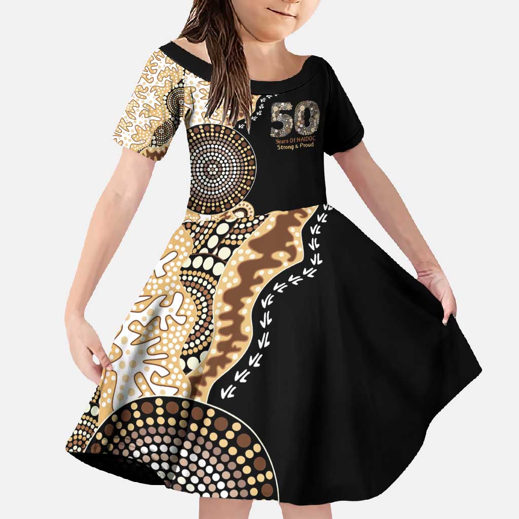 50 Years Of NAIDOC Family Matching Short Sleeve Bodycon Dress and Hawaiian Shirt Strong and Proud Aboriginal Dot Painting No2