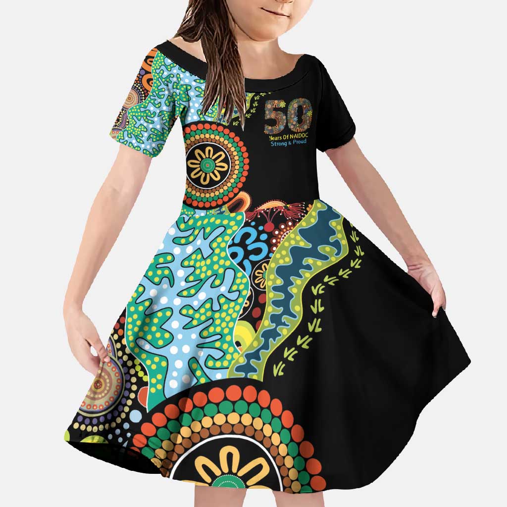 50 Years Of NAIDOC Family Matching Short Sleeve Bodycon Dress and Hawaiian Shirt Strong and Proud Aboriginal Dot Painting No3
