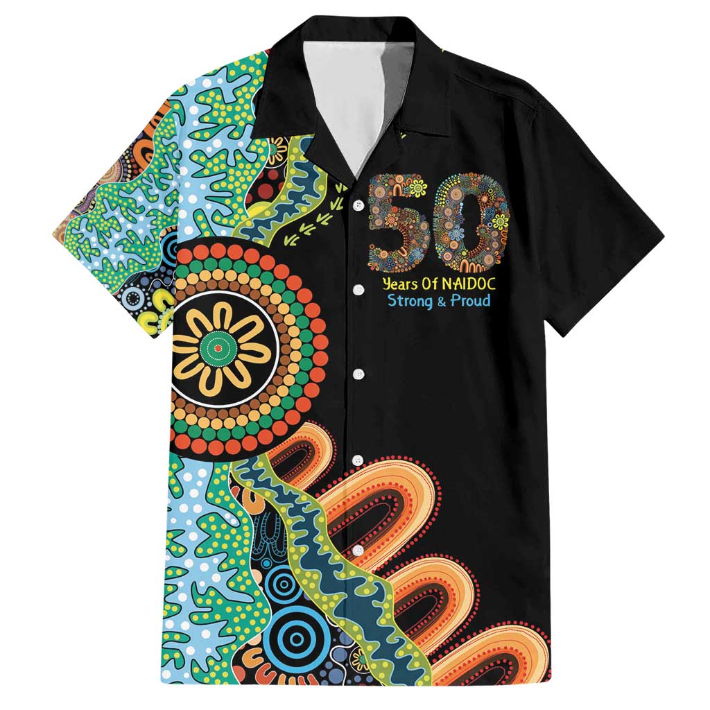 50 Years Of NAIDOC Family Matching Short Sleeve Bodycon Dress and Hawaiian Shirt Strong and Proud Aboriginal Dot Painting No3
