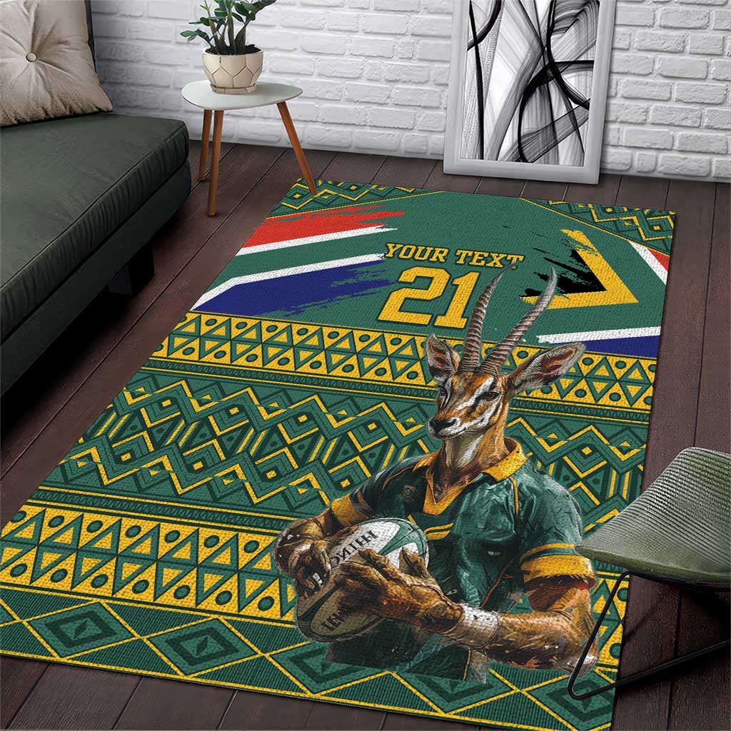 Custom South Africa Rugby Bokke Mascot Area Rug With Flag Style