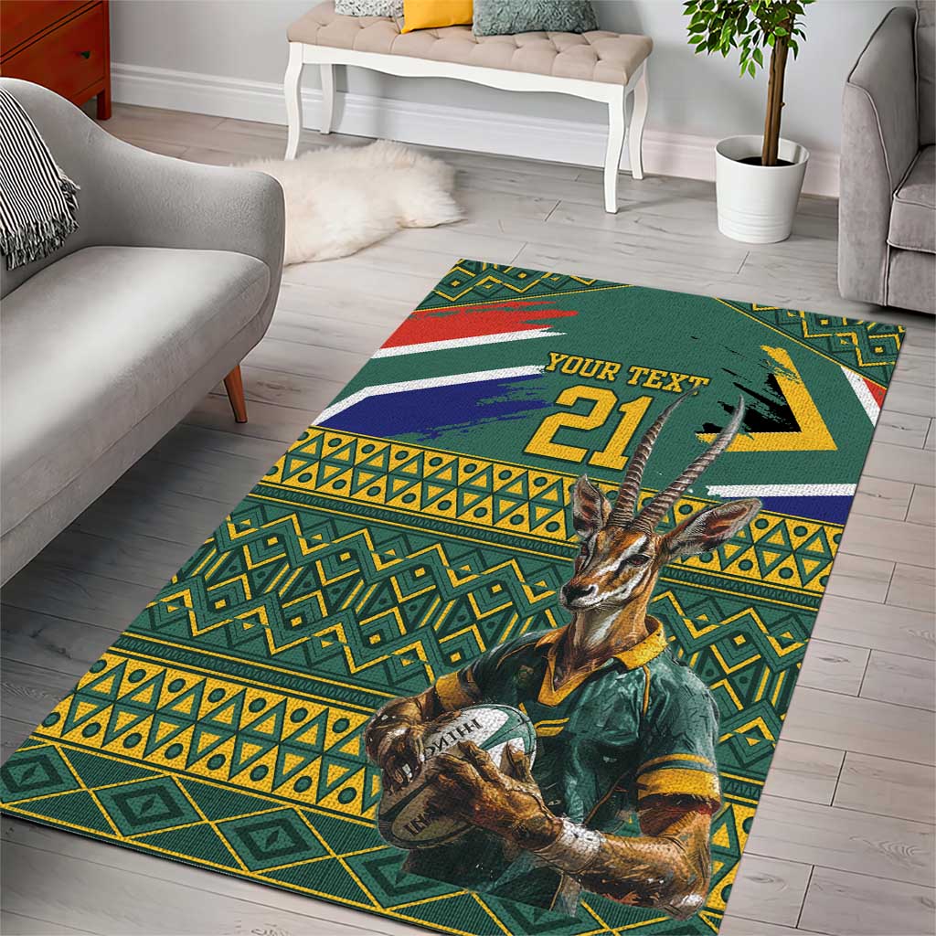 Custom South Africa Rugby Bokke Mascot Area Rug With Flag Style