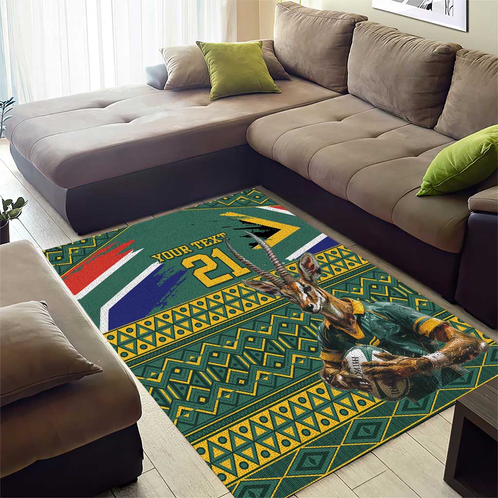 Custom South Africa Rugby Bokke Mascot Area Rug With Flag Style