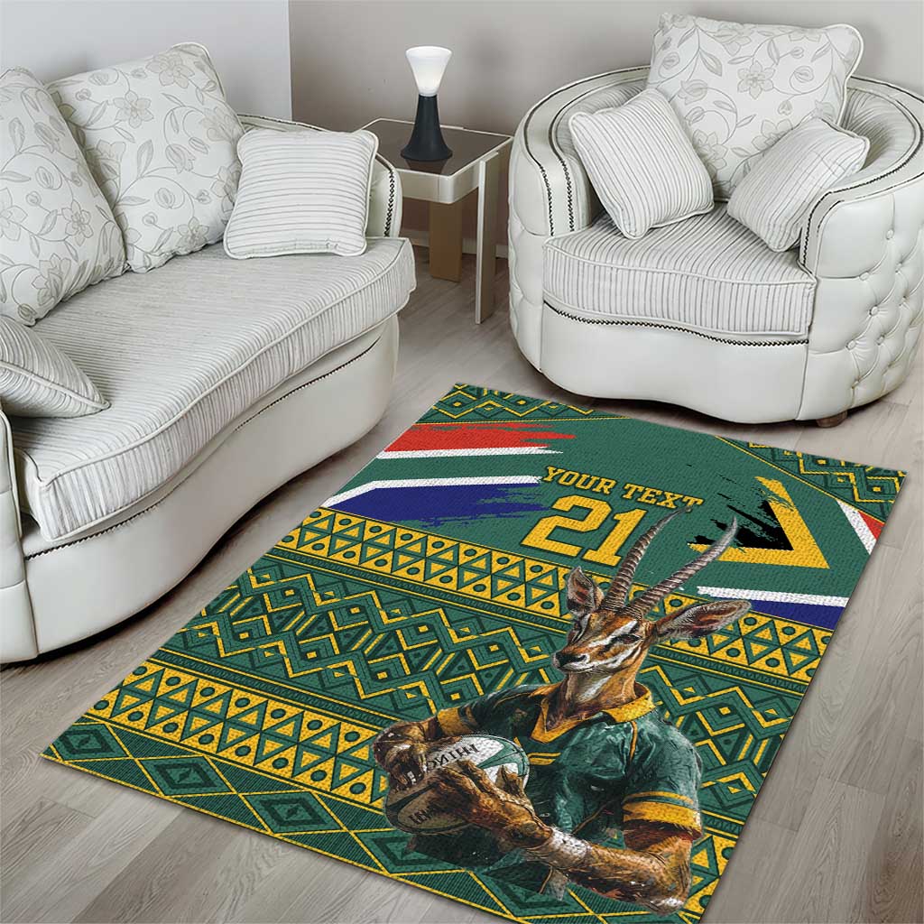 Custom South Africa Rugby Bokke Mascot Area Rug With Flag Style