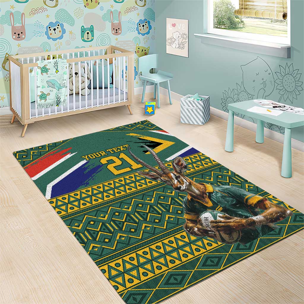 Custom South Africa Rugby Bokke Mascot Area Rug With Flag Style