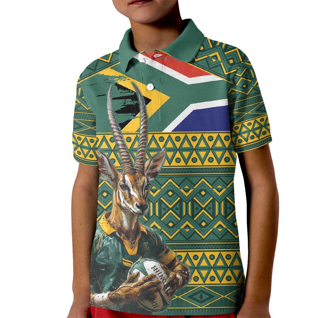 Custom South Africa Rugby Bokke Mascot Kid Polo Shirt With Flag Style