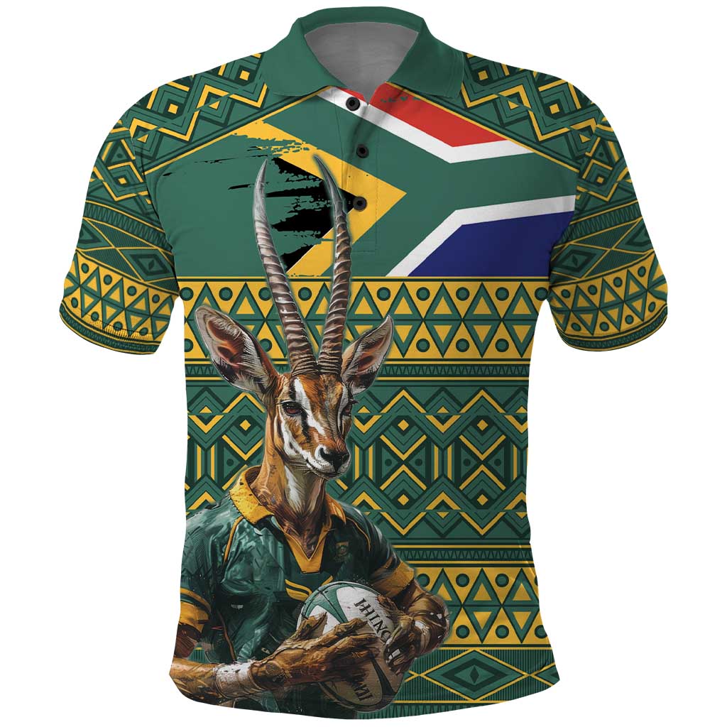 Custom South Africa Rugby Bokke Mascot Polo Shirt With Flag Style