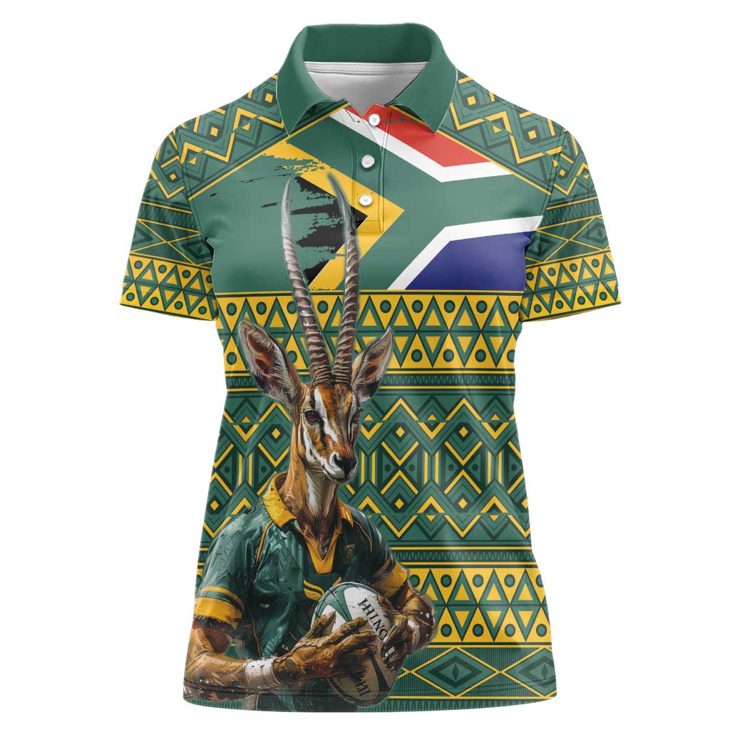 Custom South Africa Rugby Bokke Mascot Women Polo Shirt With Flag Style