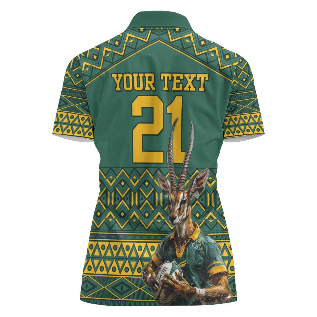 Custom South Africa Rugby Bokke Mascot Women Polo Shirt With Flag Style