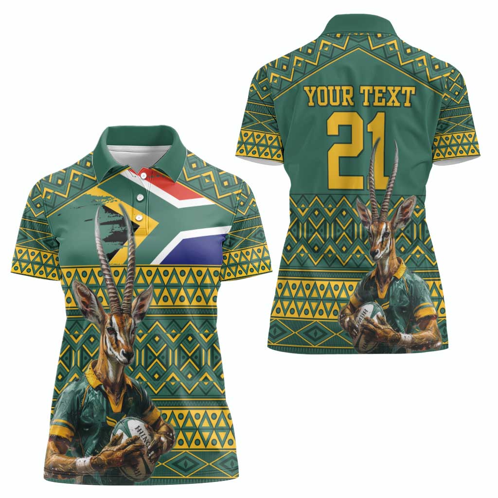 Custom South Africa Rugby Bokke Mascot Women Polo Shirt With Flag Style