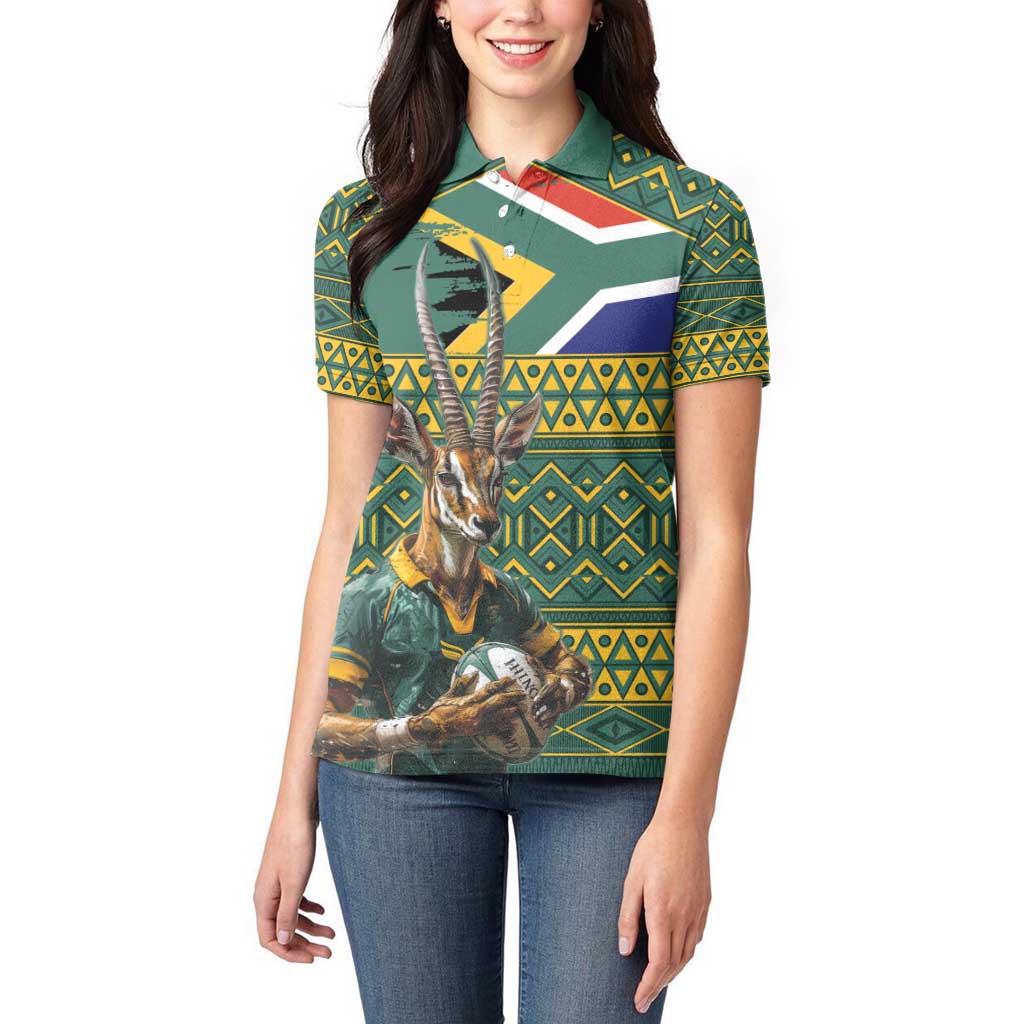 Custom South Africa Rugby Bokke Mascot Women Polo Shirt With Flag Style