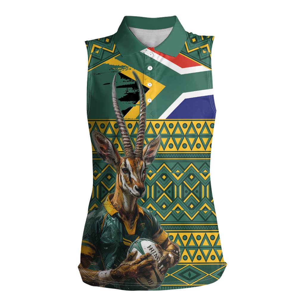 Custom South Africa Rugby Bokke Mascot Women Sleeveless Polo Shirt With Flag Style