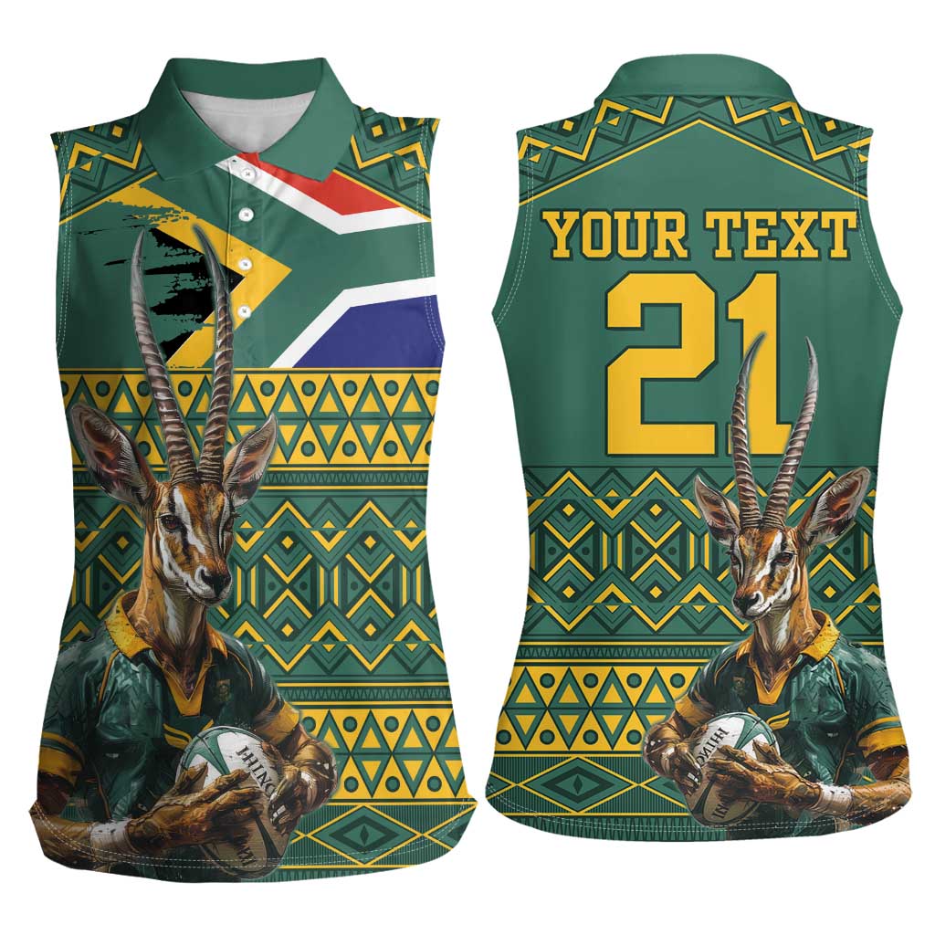 Custom South Africa Rugby Bokke Mascot Women Sleeveless Polo Shirt With Flag Style