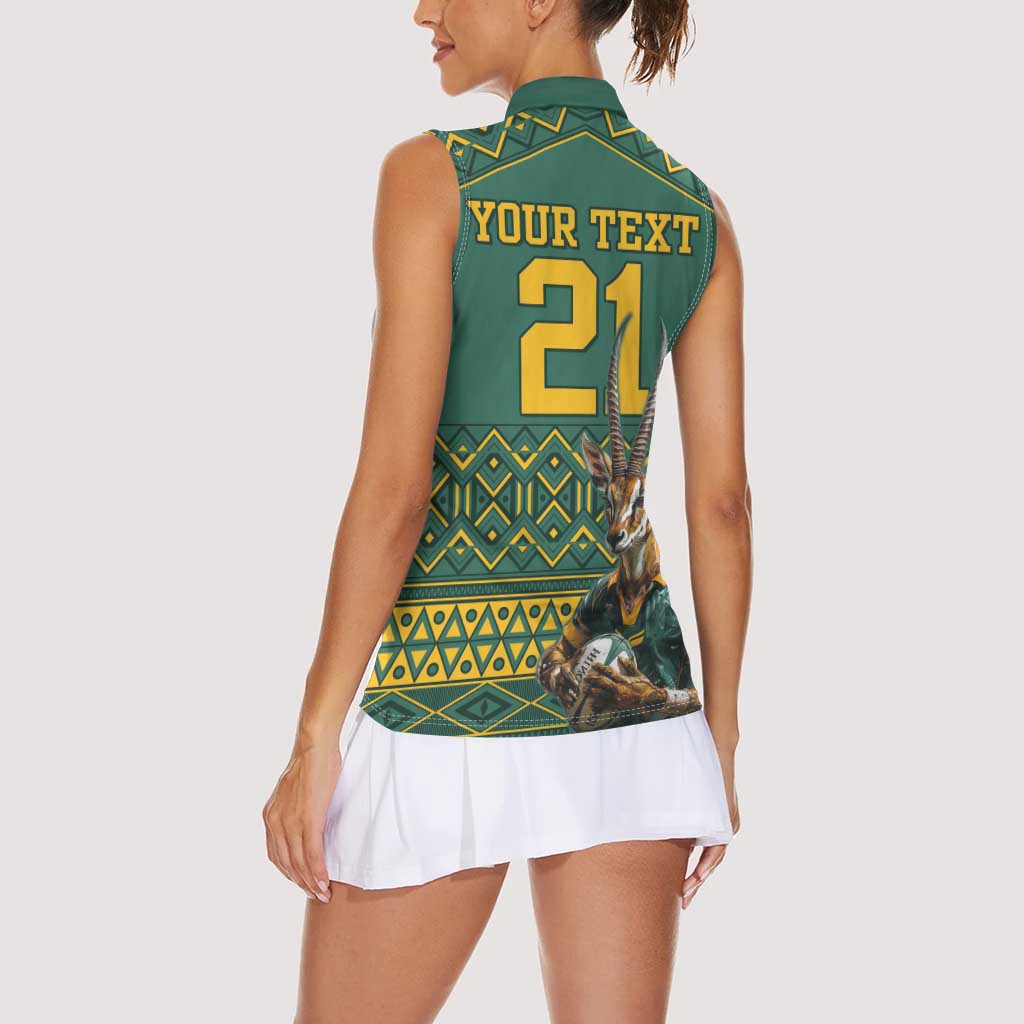 Custom South Africa Rugby Bokke Mascot Women Sleeveless Polo Shirt With Flag Style