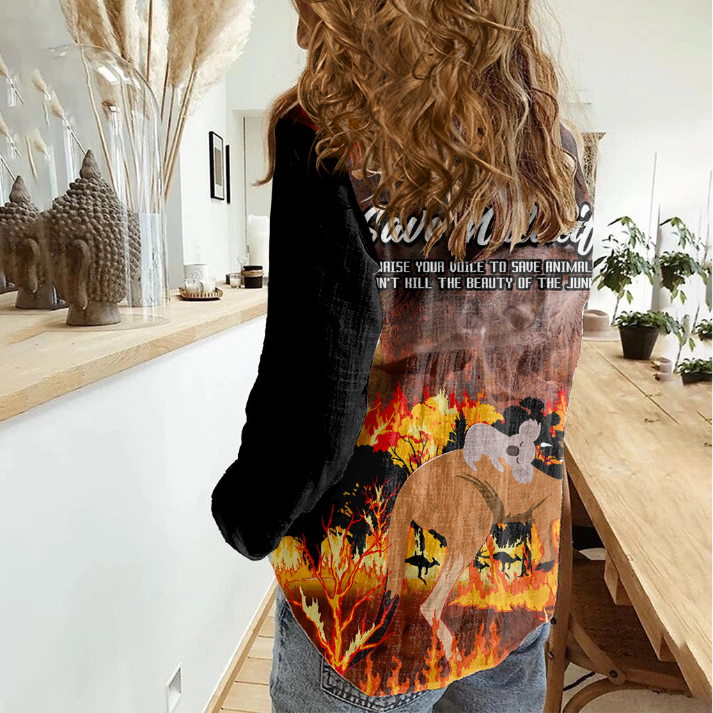 save-wildlife-australia-women-casual-shirt-bushfire-awareness