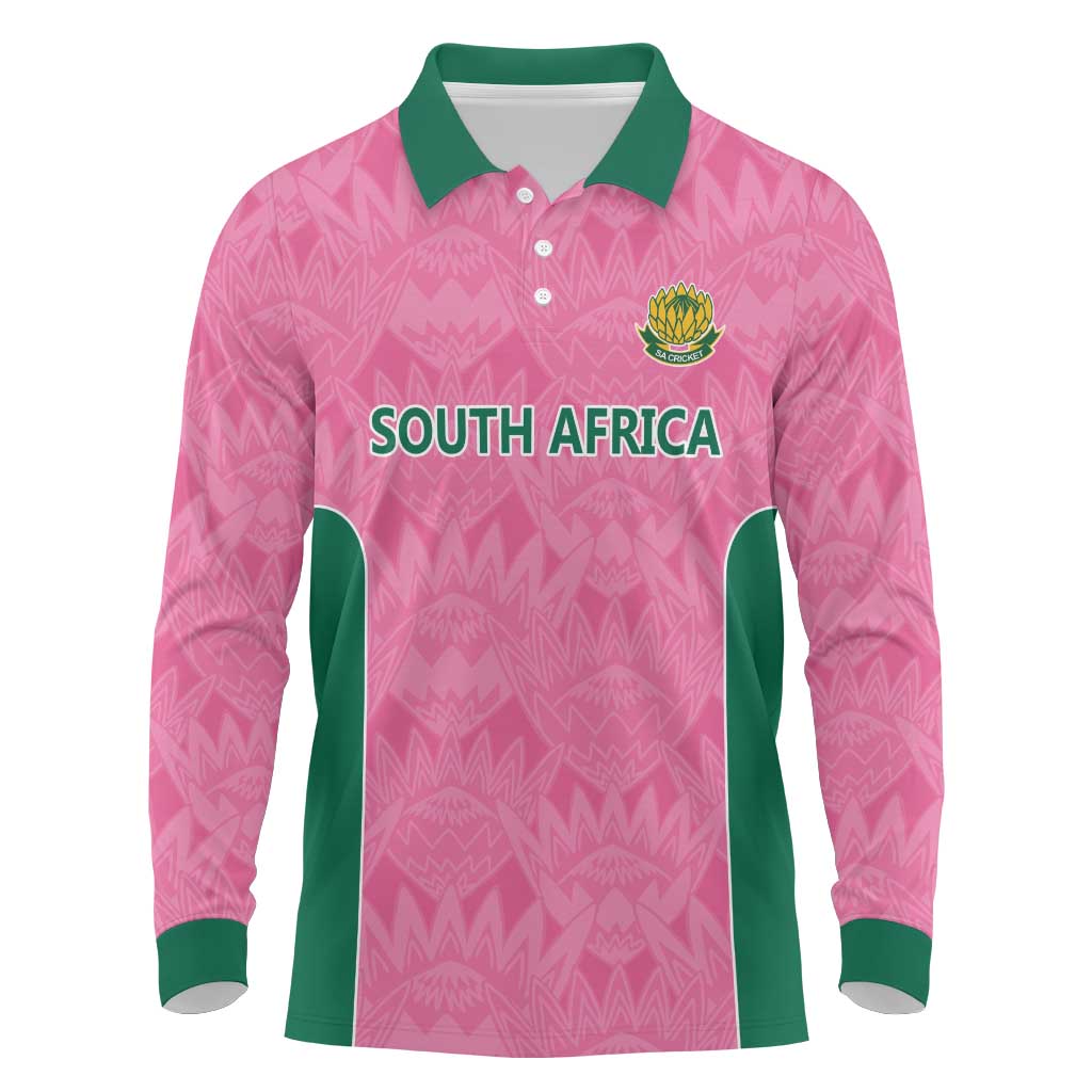 Pink South Africa Cricket Custom Long Sleeve Polo Shirt Proteas Be Way Pink