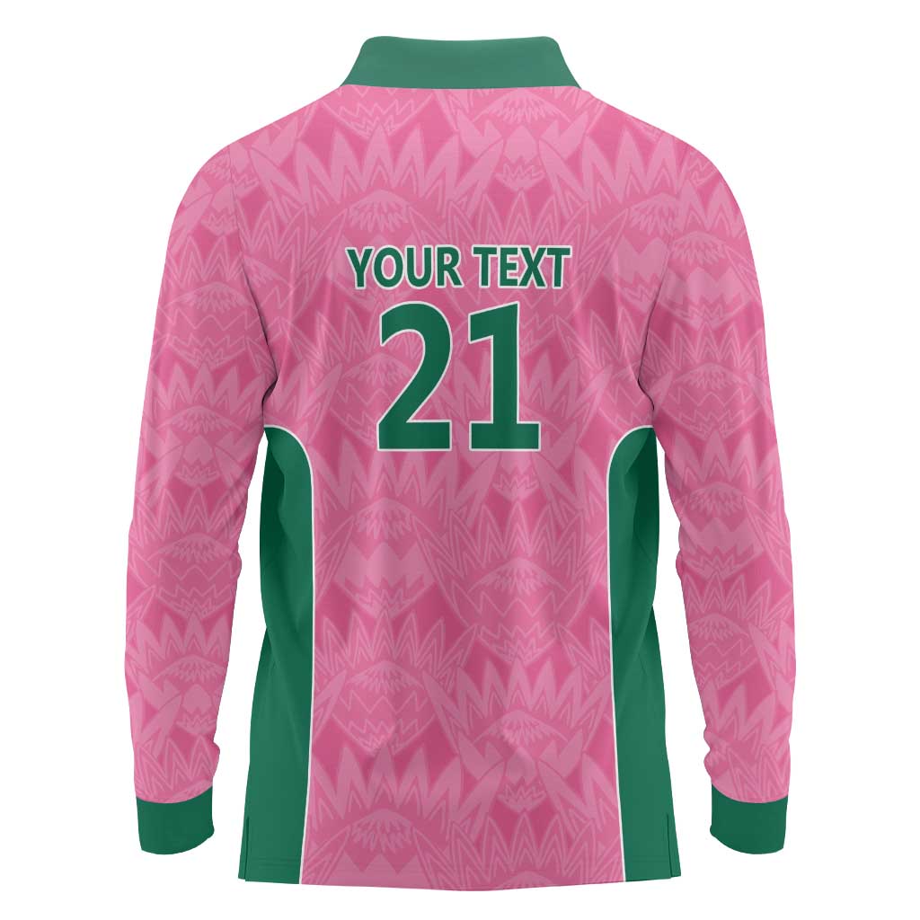 Pink South Africa Cricket Custom Long Sleeve Polo Shirt Proteas Be Way Pink