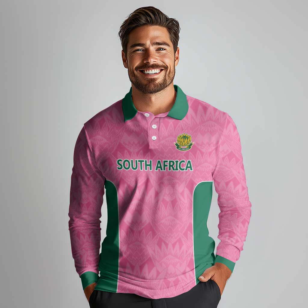 Pink South Africa Cricket Custom Long Sleeve Polo Shirt Proteas Be Way Pink