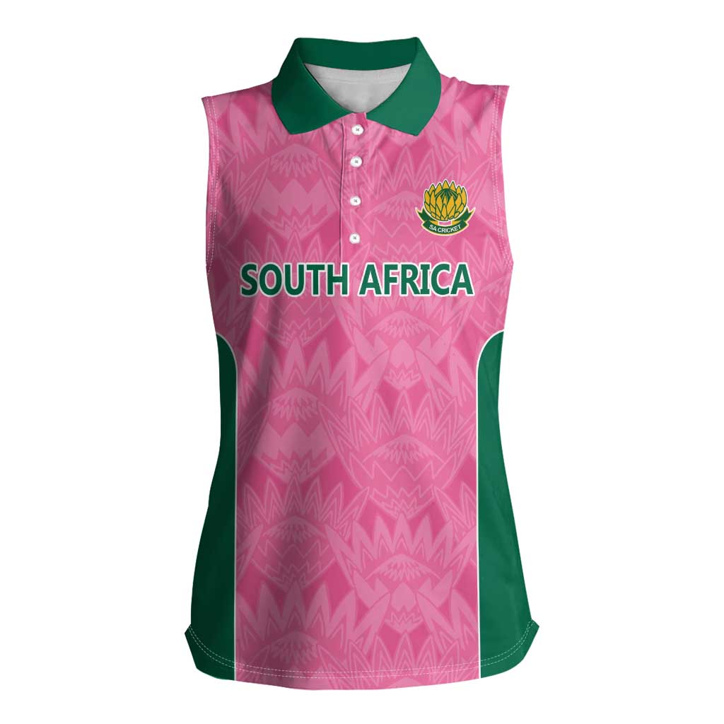 Pink South Africa Cricket Custom Women Sleeveless Polo Shirt Proteas Be Way Pink