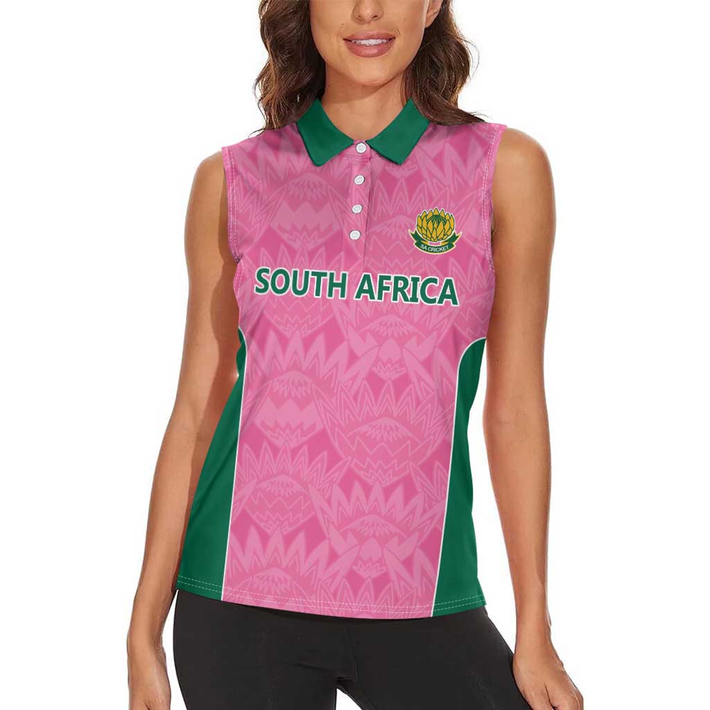 Pink South Africa Cricket Custom Women Sleeveless Polo Shirt Proteas Be Way Pink