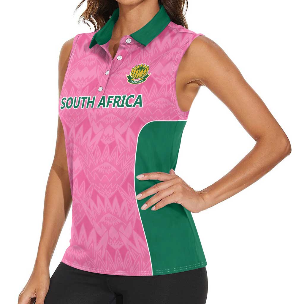 Pink South Africa Cricket Custom Women Sleeveless Polo Shirt Proteas Be Way Pink