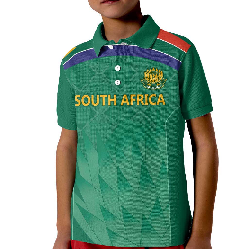 South Africa Cricket Custom Kid Polo Shirt Proteas Green