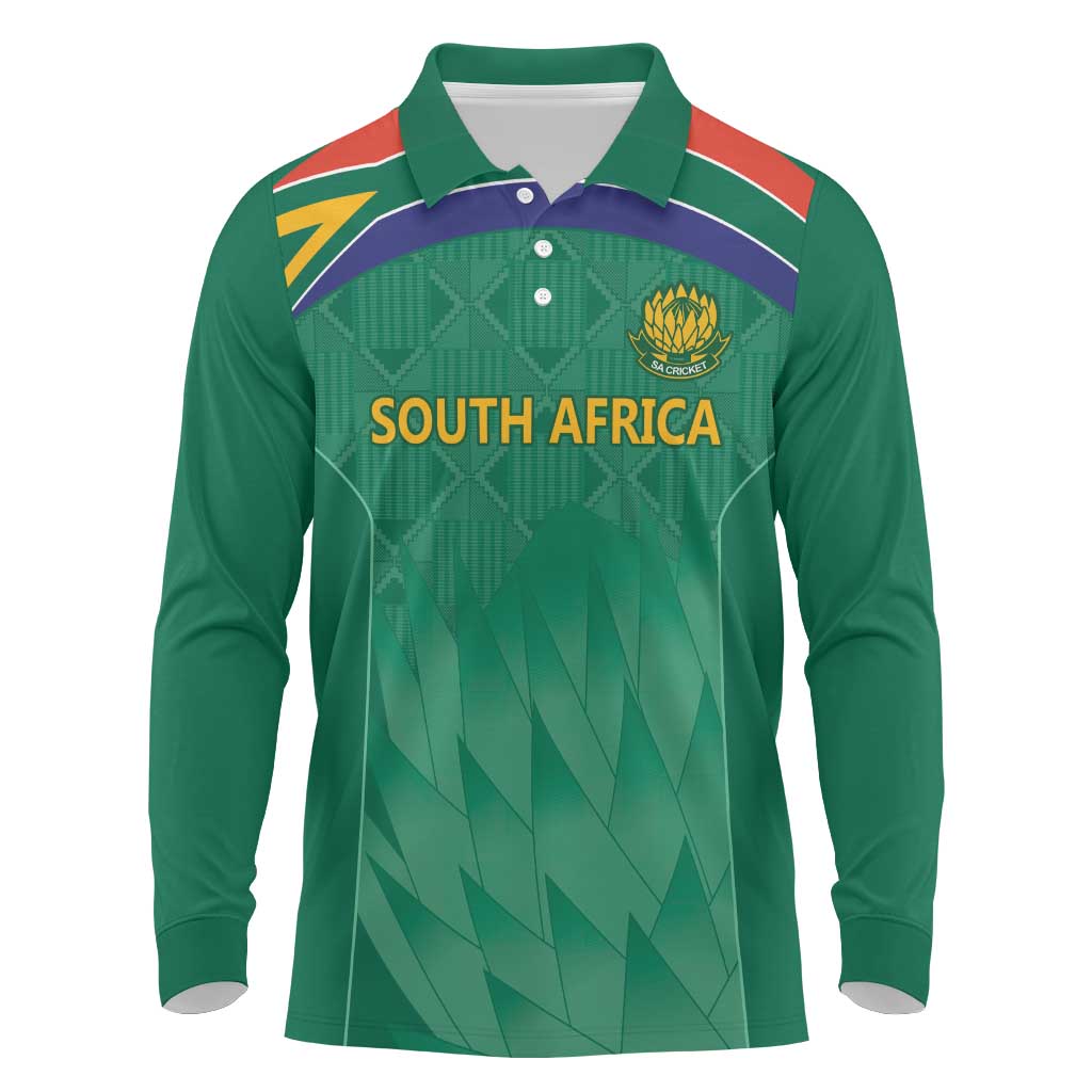 South Africa Cricket Custom Long Sleeve Polo Shirt Proteas Green