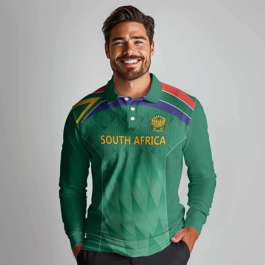 South Africa Cricket Custom Long Sleeve Polo Shirt Proteas Green