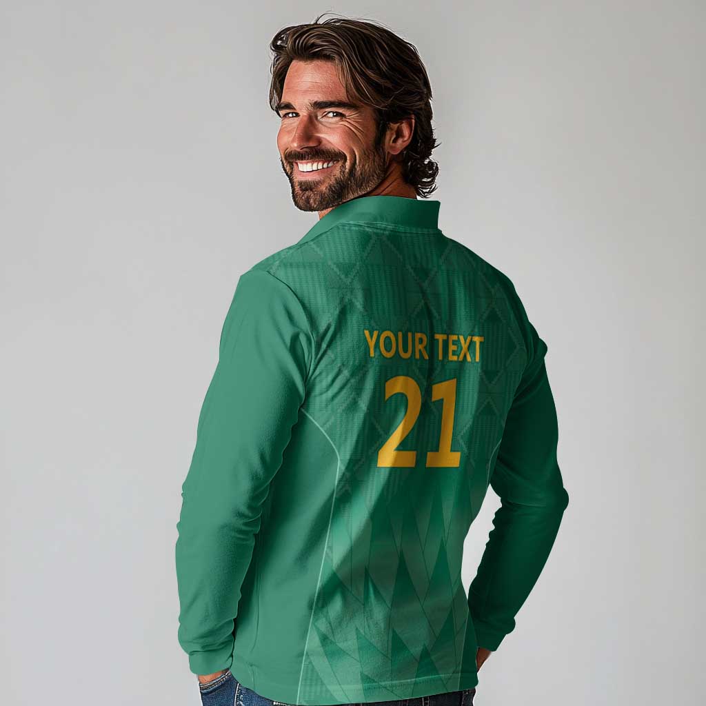 South Africa Cricket Custom Long Sleeve Polo Shirt Proteas Green