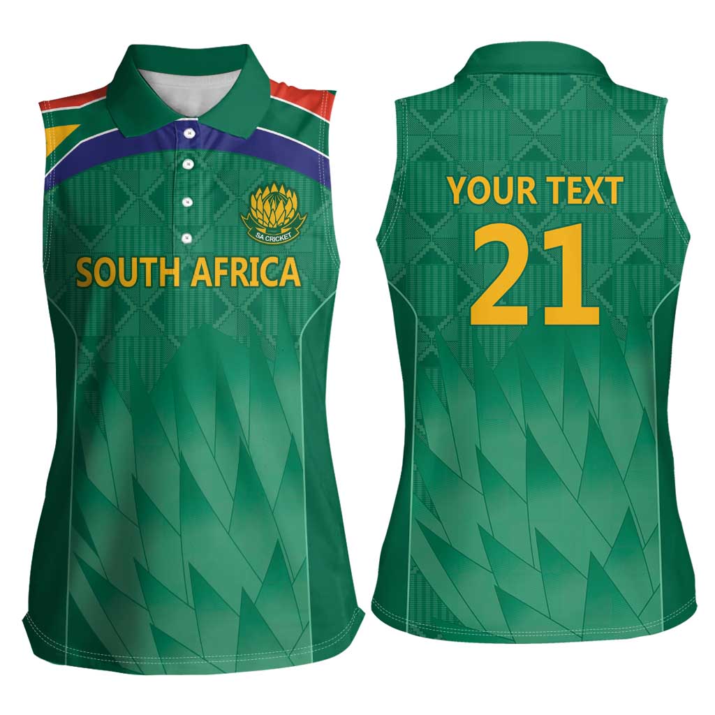 South Africa Cricket Custom Women Sleeveless Polo Shirt Proteas Green