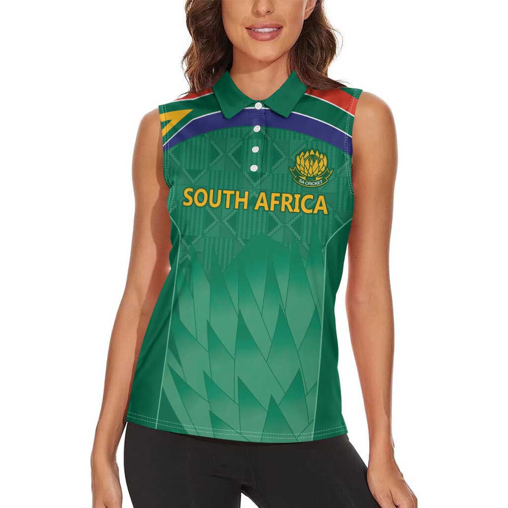 South Africa Cricket Custom Women Sleeveless Polo Shirt Proteas Green