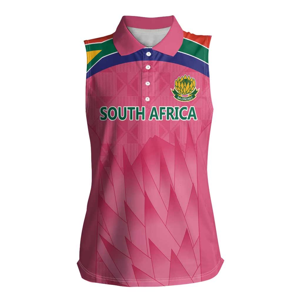 South Africa Cricket Custom Women Sleeveless Polo Shirt Proteas Pink