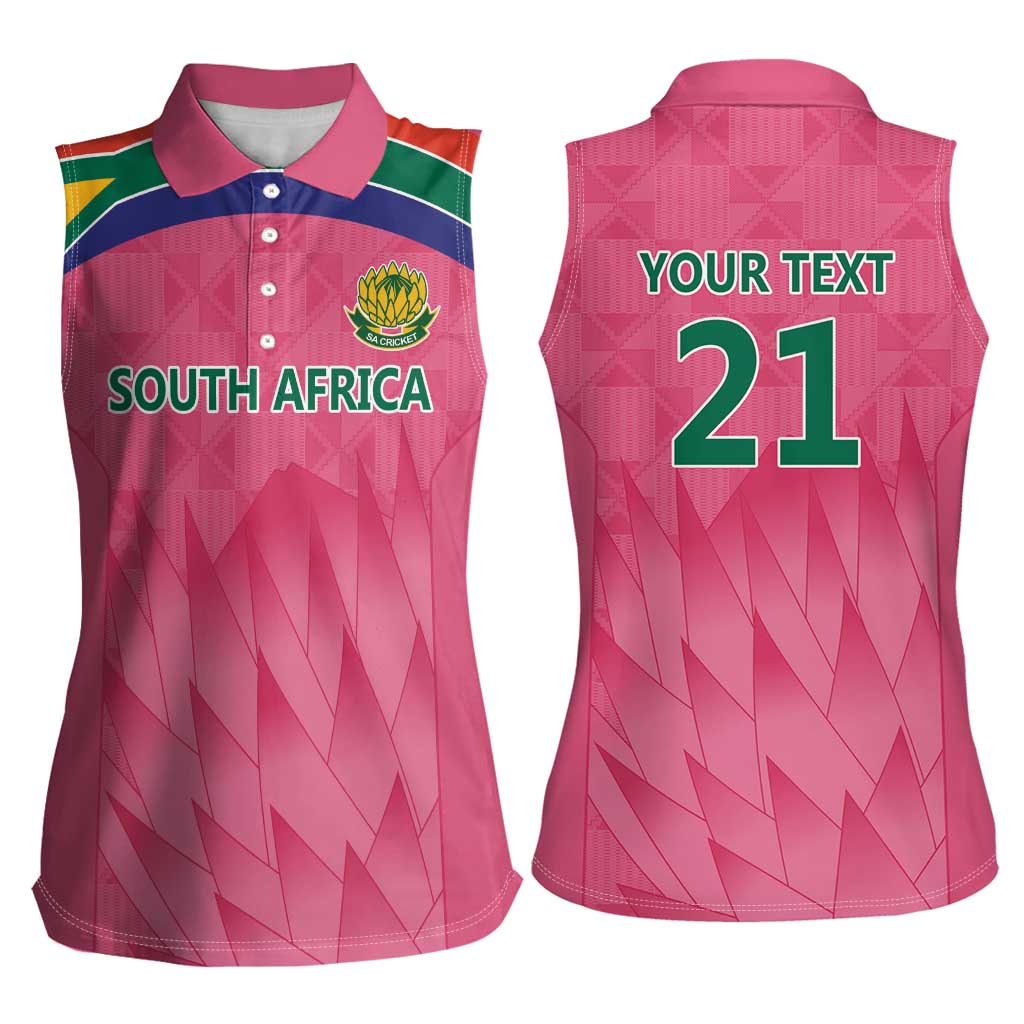 South Africa Cricket Custom Women Sleeveless Polo Shirt Proteas Pink