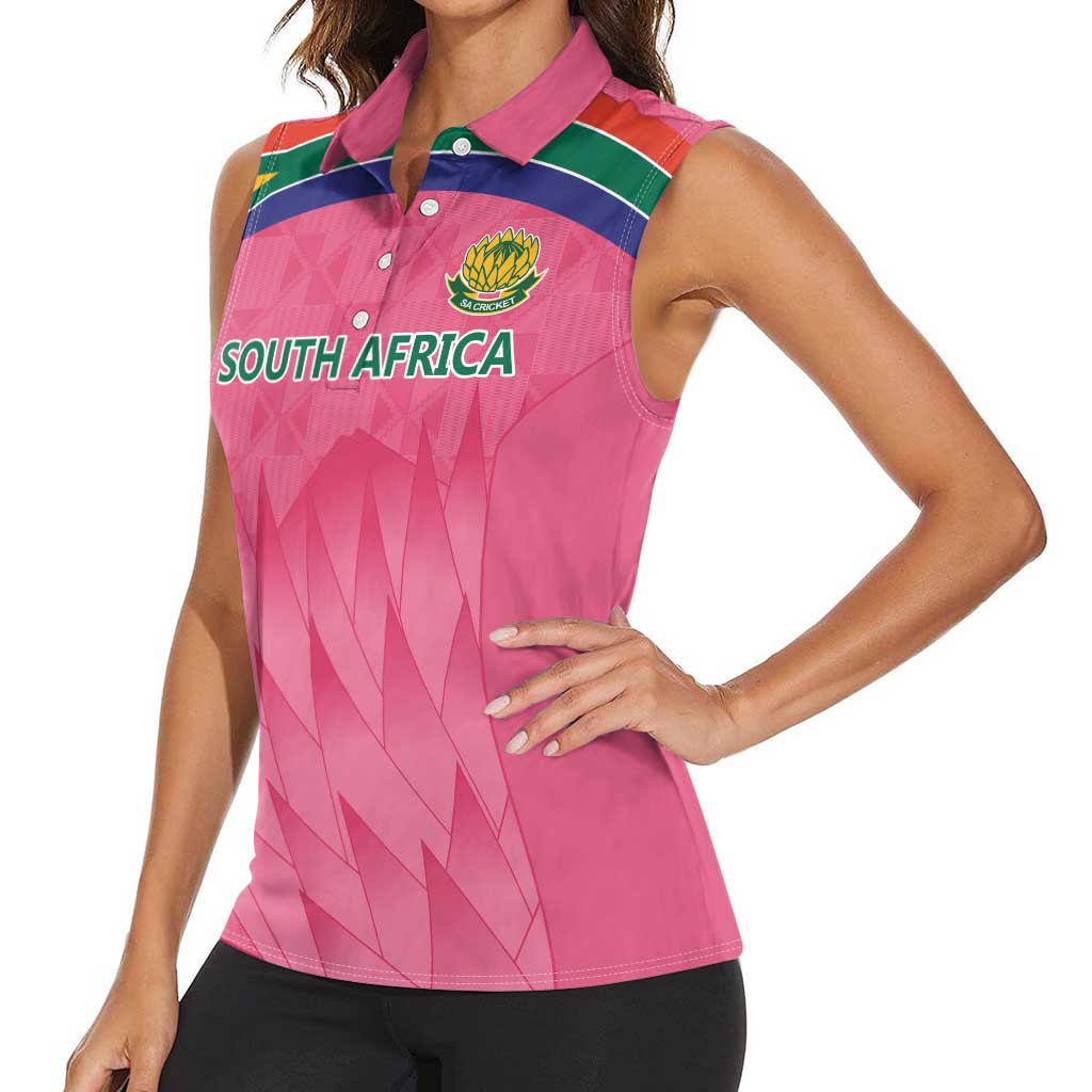 South Africa Cricket Custom Women Sleeveless Polo Shirt Proteas Pink