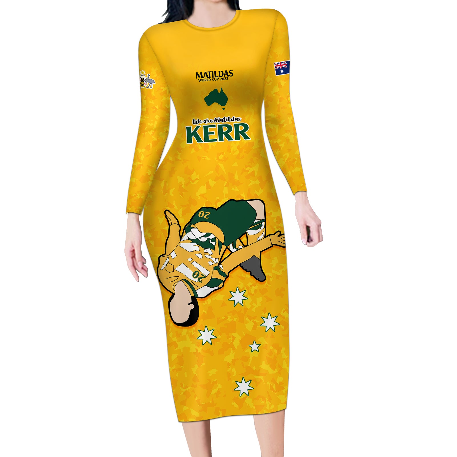 sam-kerr-matildas-long-sleeve-bodycon-dress-australia-soccer-go-world-cup-2023