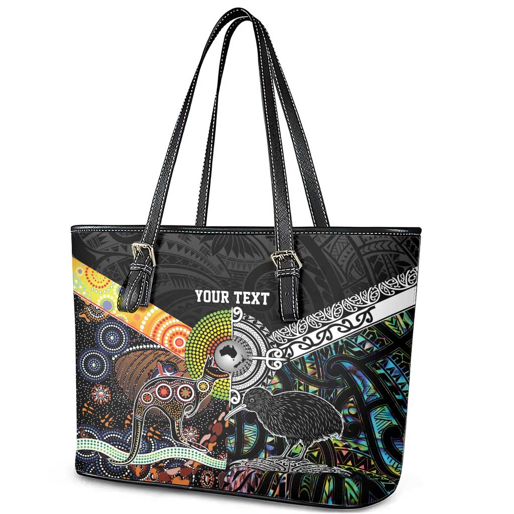 New Zealand and Australia Leather Tote Bag Maori Mix Aboriginal Art Style