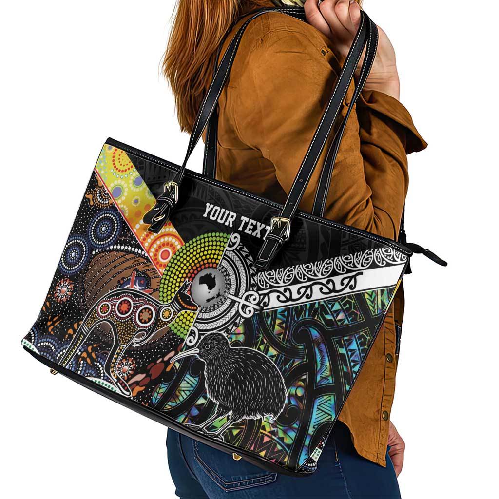 New Zealand and Australia Leather Tote Bag Maori Mix Aboriginal Art Style