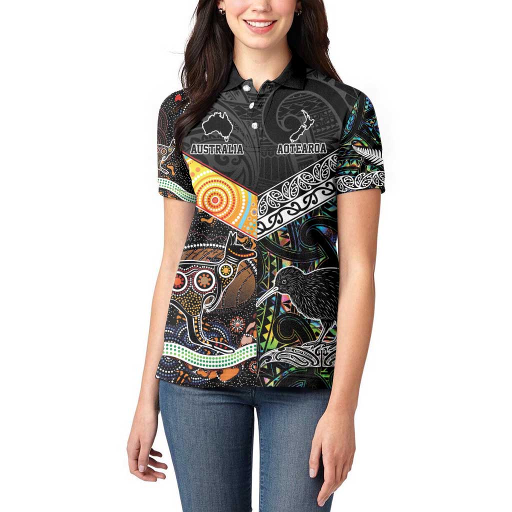 New Zealand and Australia Women Polo Shirt Maori Mix Aboriginal Art Style