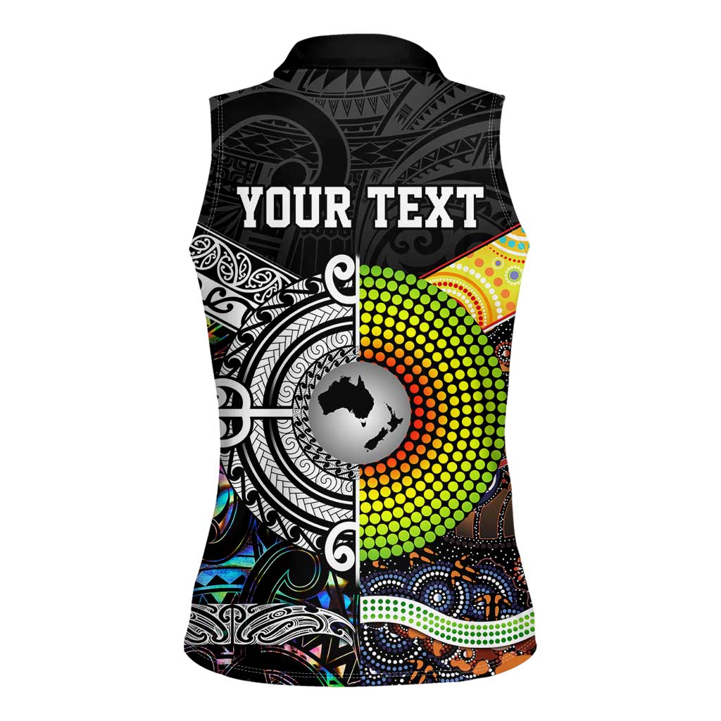 New Zealand and Australia Women Sleeveless Polo Shirt Maori Mix Aboriginal Art Style