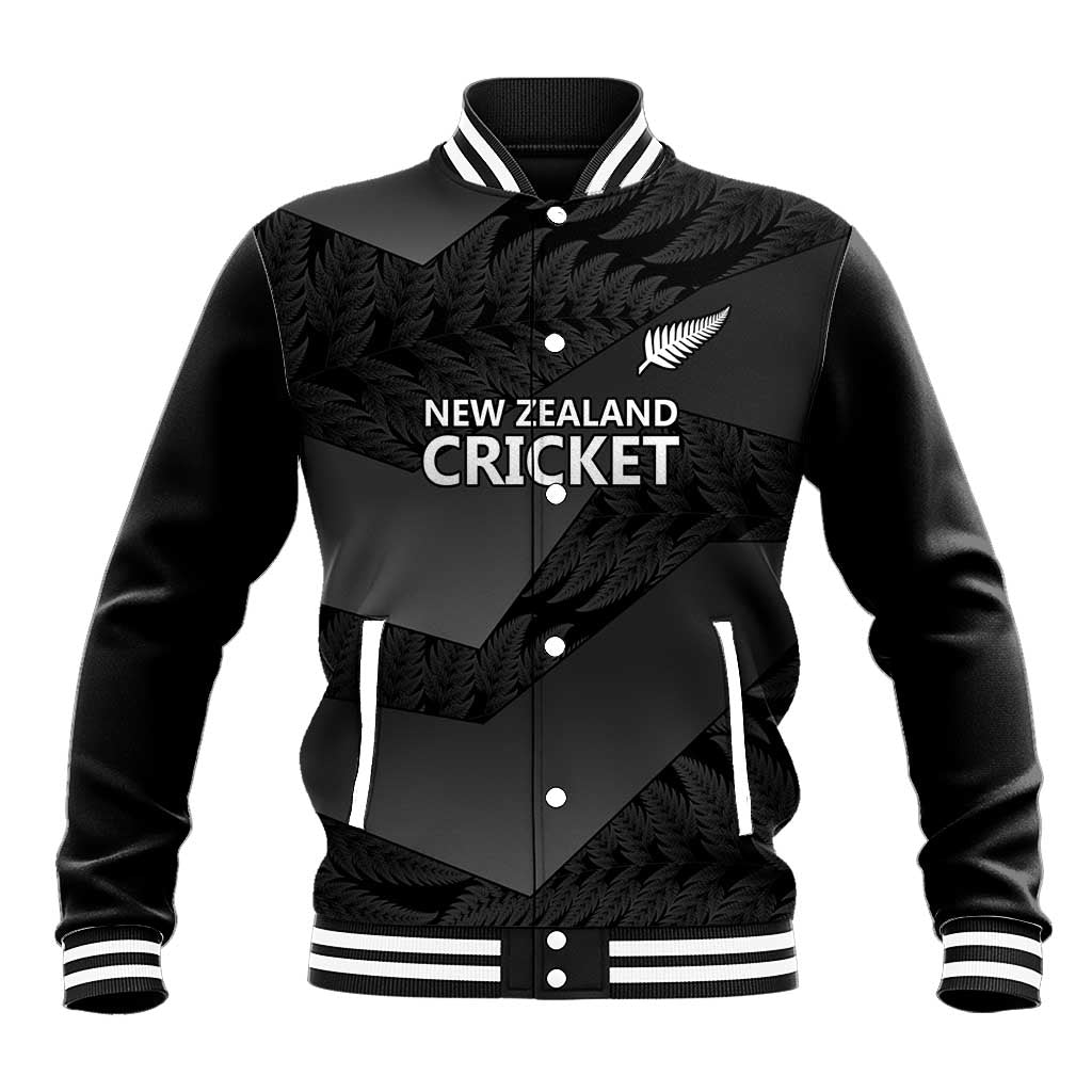 New Zealand Cricket Custom Baseball Jacket Potae Pango Black Fern Pattern