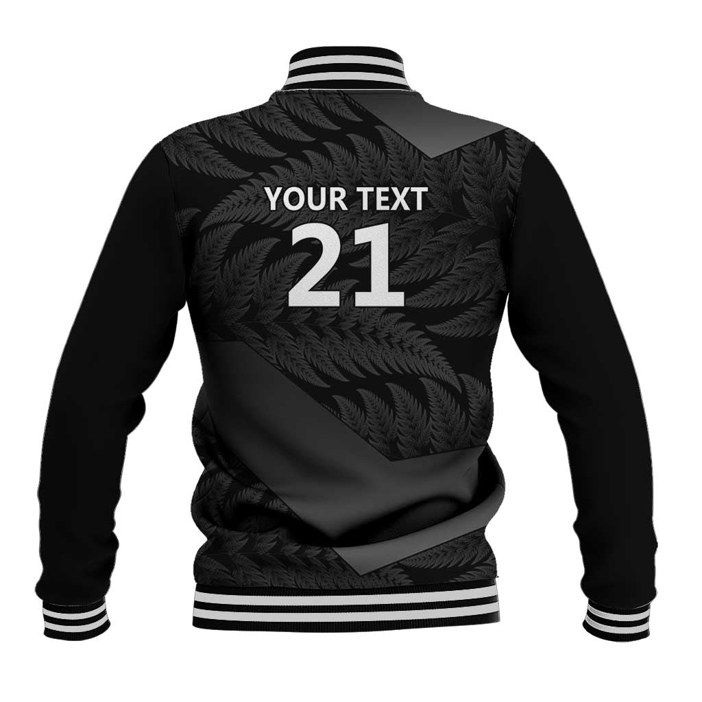 New Zealand Cricket Custom Baseball Jacket Potae Pango Black Fern Pattern