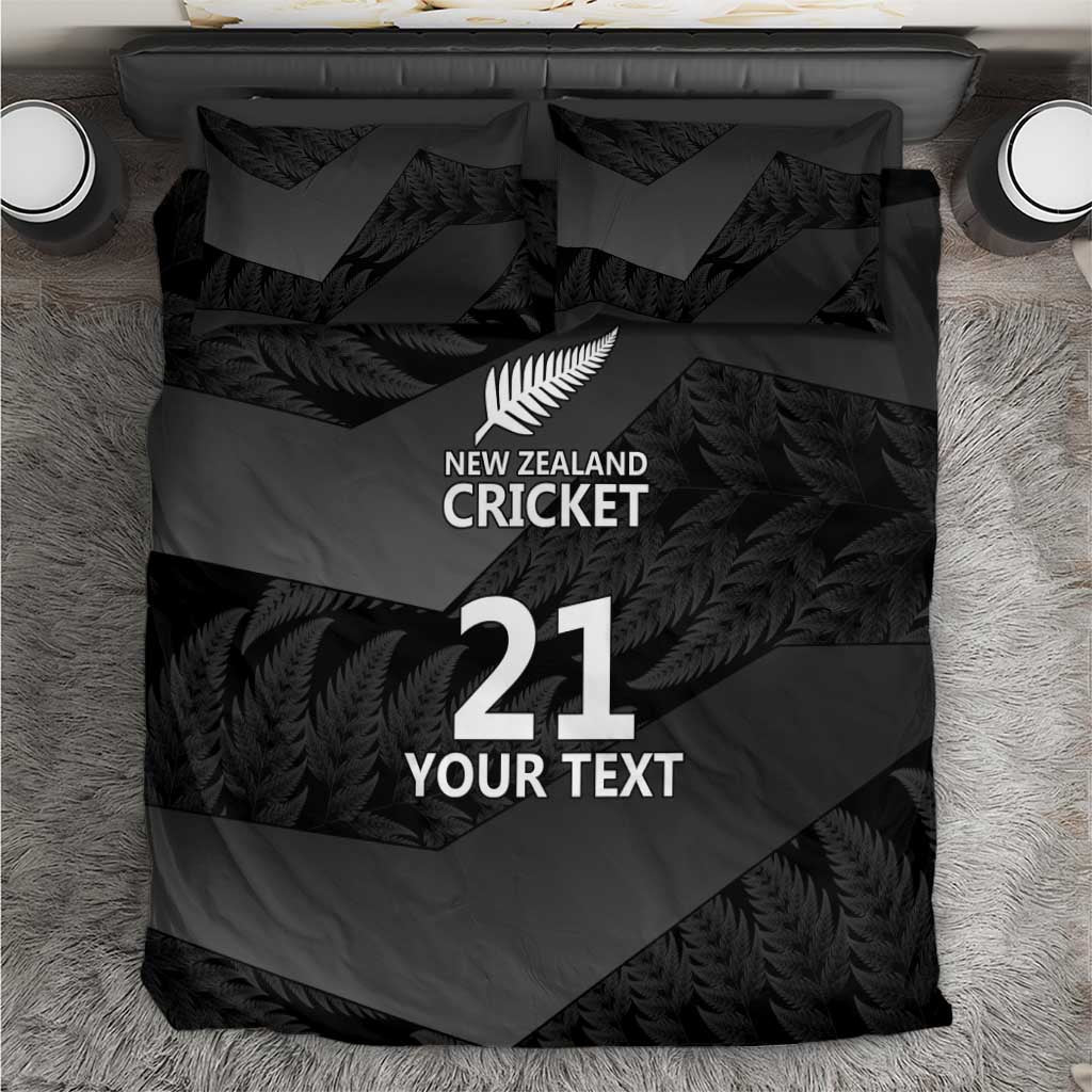 New Zealand Cricket Custom Bedding Set Potae Pango Black Fern Pattern