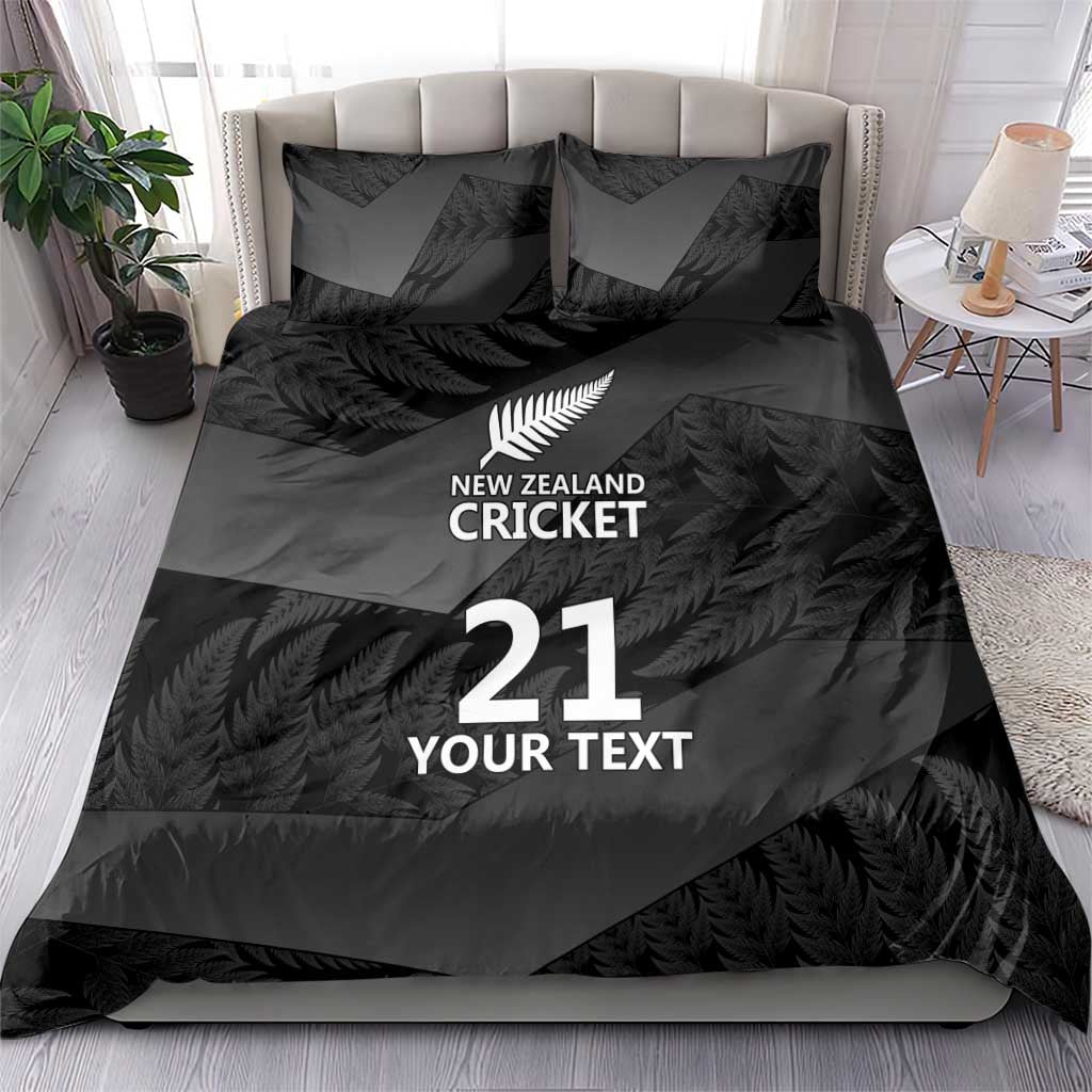 New Zealand Cricket Custom Bedding Set Potae Pango Black Fern Pattern