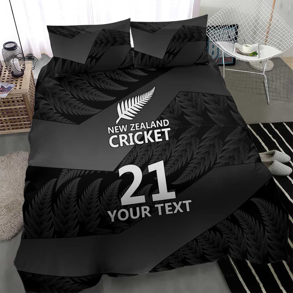 New Zealand Cricket Custom Bedding Set Potae Pango Black Fern Pattern