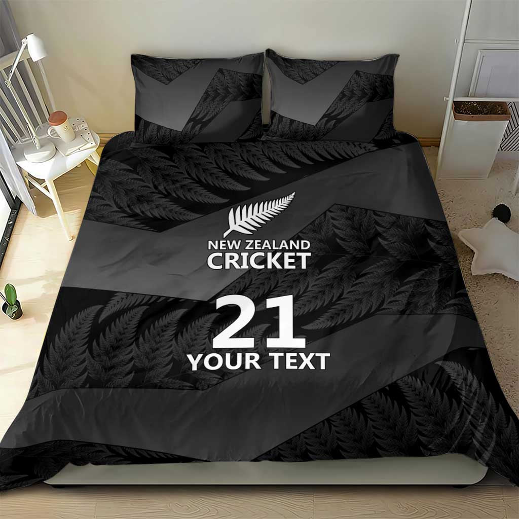 New Zealand Cricket Custom Bedding Set Potae Pango Black Fern Pattern